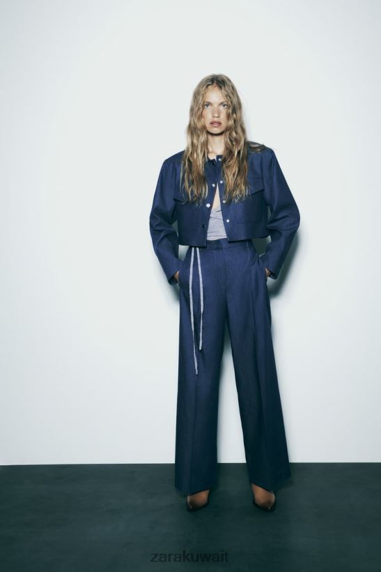 Zara بنطال واسع الساق مع سهام نحيف النيلي ملابس 6L6LL8493