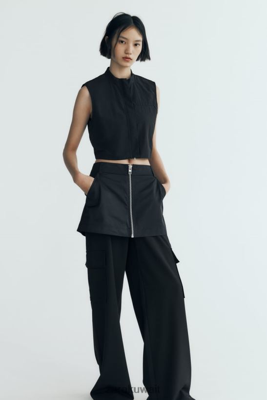 Zara تنورة نايلون نحيف أسود ملابس 6L6LL8495