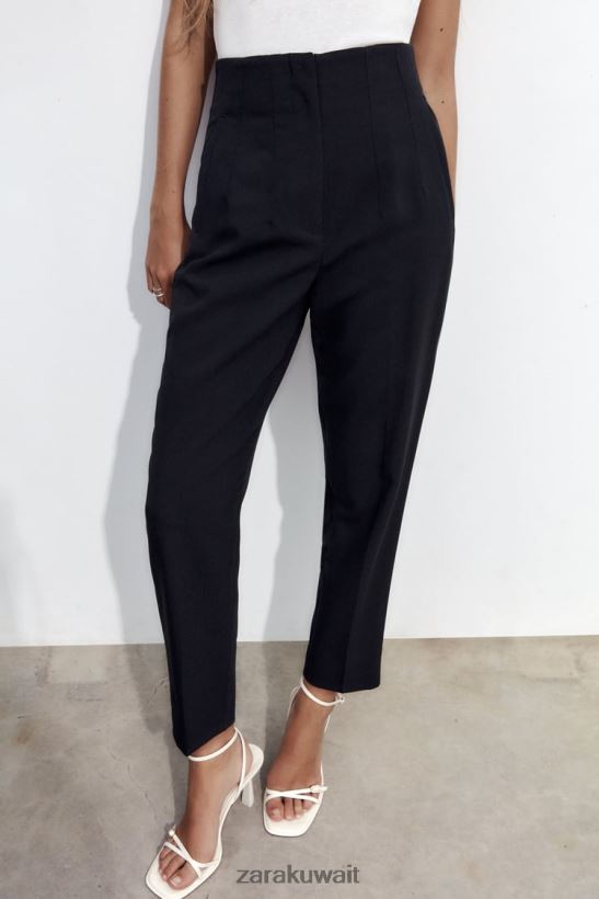 Zara السراويل عالية الخصر نحيف أسود ملابس 6L6LL8500