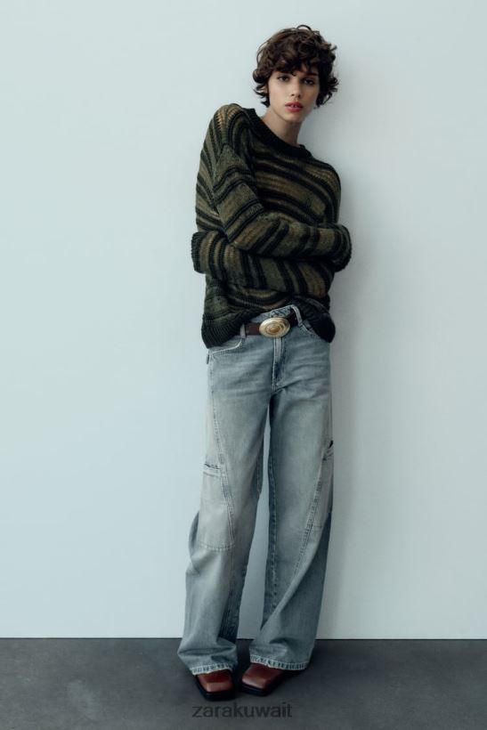 Zara جينز كارجو متوسط ​​الارتفاع من تي آر إف نحيف أزرق ملابس 6L6LL8505