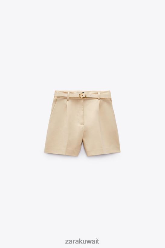 Zara شورت بحزام مزدوج الوجه نحيف بني داكن ملابس 6L6LL8532