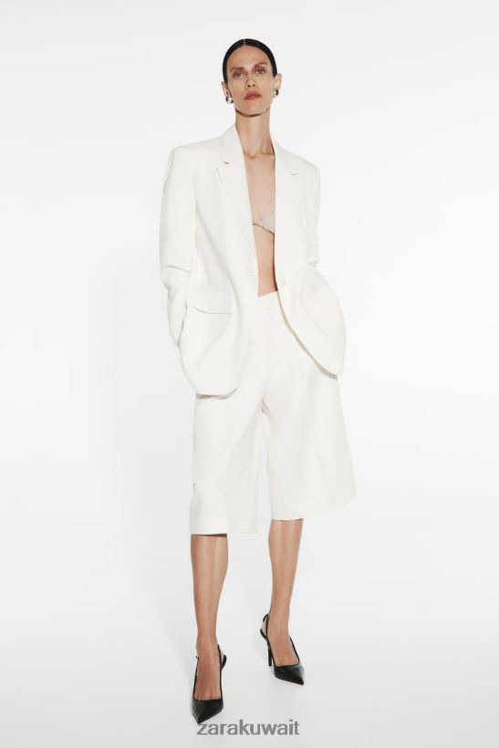 Zara شورت برمودا مطوي نحيف المحار الأبيض ملابس 6L6LL8535