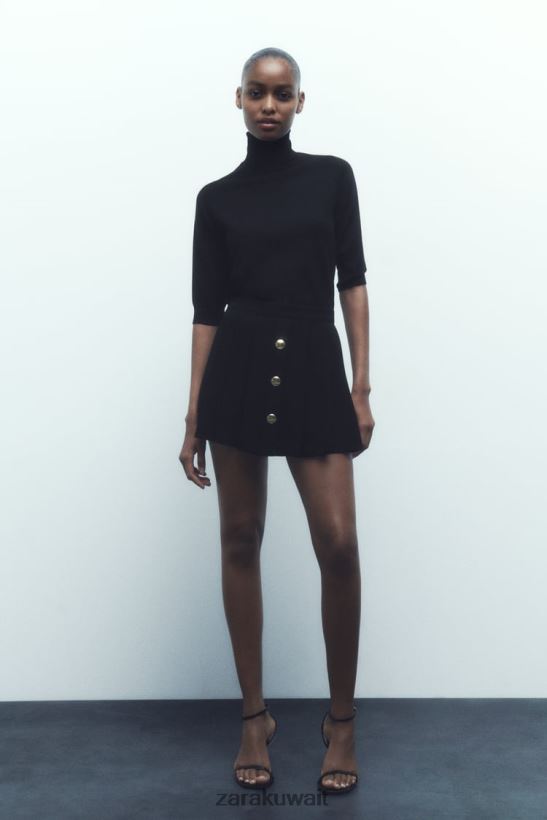 Zara تنورة مطوي نحيف أسود ملابس 6L6LL8539