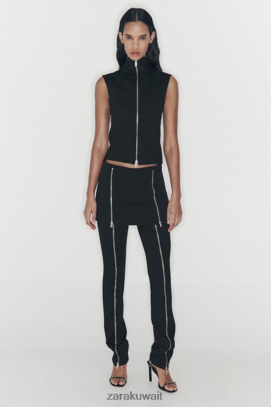 Zara تنورة بسحاب نحيف أسود ملابس 6L6LL8550