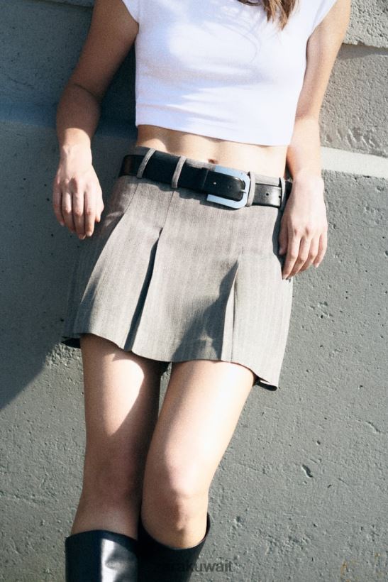 Zara تنورة متعرجة نحيف مارل رمادي ملابس 6L6LL8556