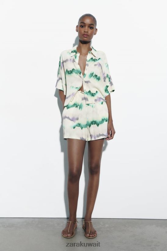 Zara شورت بخصر مطاطي مصبوغ نحيف متعدد الألوان ملابس 6L6LL8568