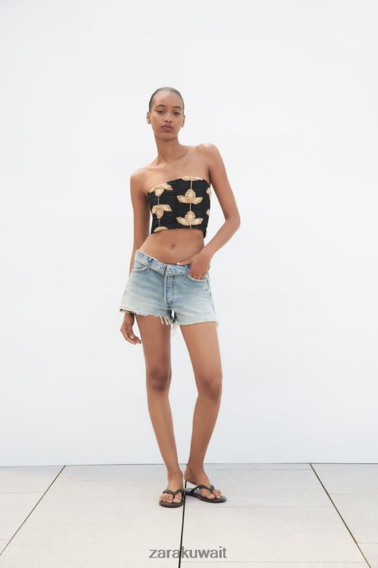 Zara تي آر إف شورت جينز متوسط ​​الارتفاع نحيف أزرق فاتح ملابس 6L6LL8579