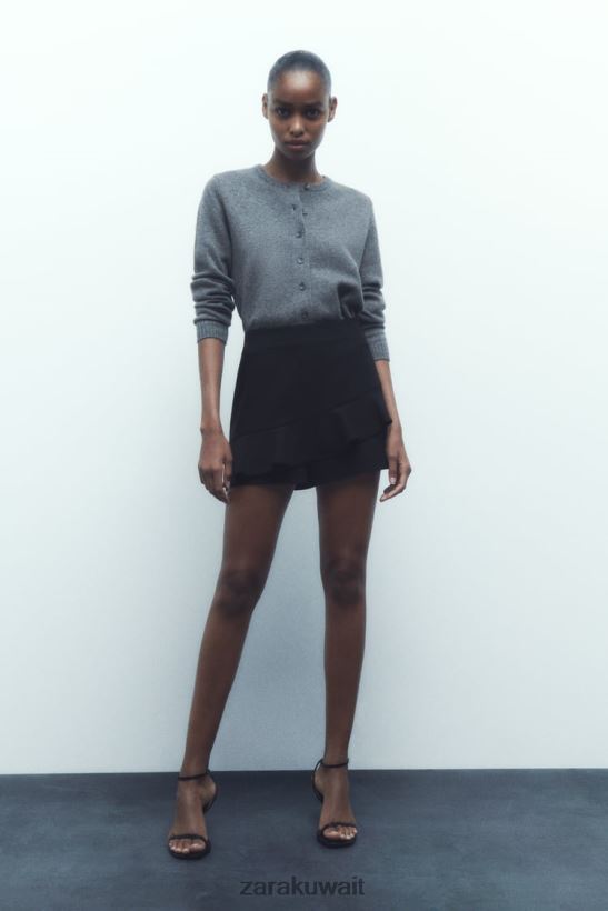 Zara تنورة تكدرت نحيف أسود ملابس 6L6LL8589