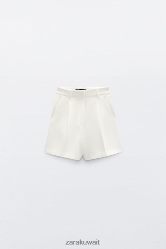 Zara شورت مطوي عالية الخصر نحيف المحار الأبيض ملابس 6L6LL8599
