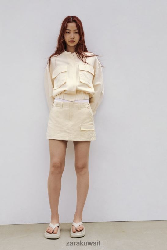 Zara تنورة الجيب نحيف اللون البيج ملابس 6L6LL8614