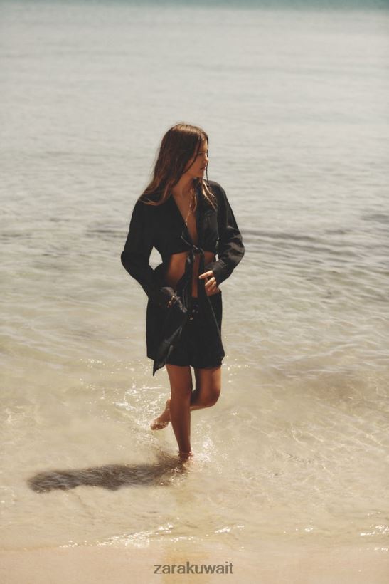 Zara شورت منظم نحيف أسود ملابس 6L6LL8621