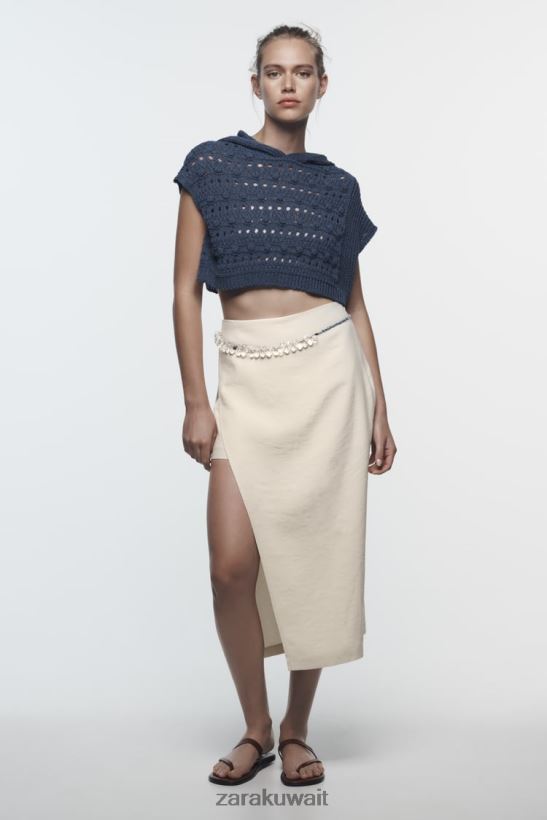 Zara شورت ميدي صوفية نحيف بيج فاتح ملابس 6L6LL8624