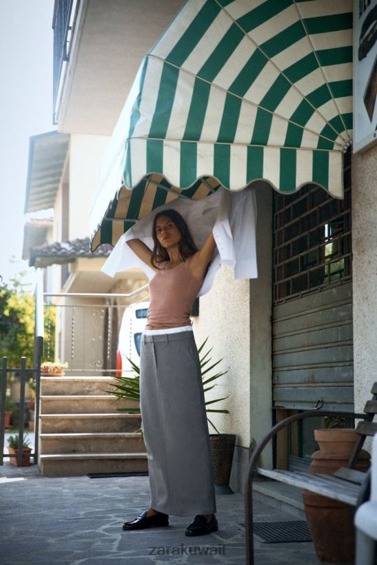 Zara تنورة الملاكم المختلطة نحيف رمادي ملابس 6L6LL8630