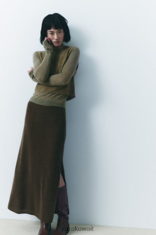 Zara تنورة ميدي متماسكة نحيف الزيتون الداكن ملابس 6L6LL8641