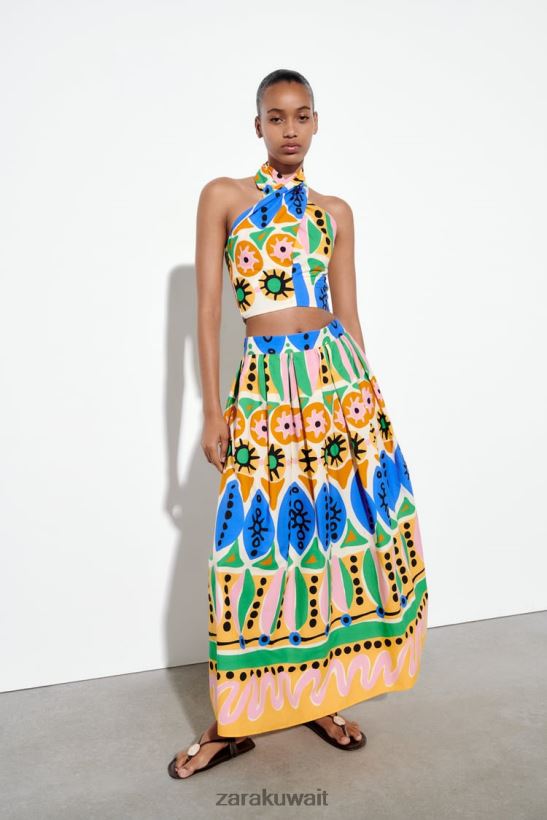 Zara تنورة ميدي مطبوعة نحيف متعدد الألوان ملابس 6L6LL8653