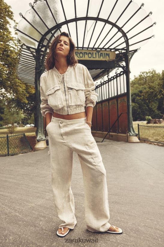 Zara مهاجم جيب الكتان نحيف رمل ملابس 6L6LL866