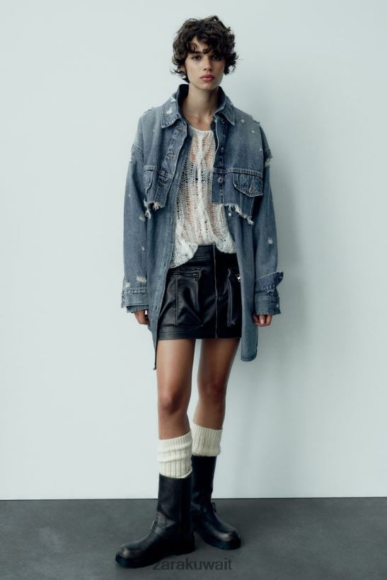 Zara تنورة جيب من الجلد الصناعي نحيف أسود ملابس 6L6LL8662