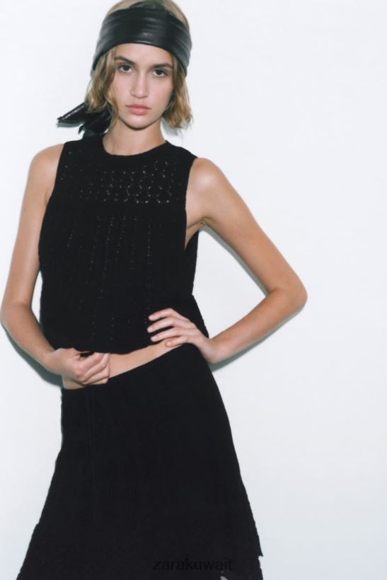 Zara تنورة صغيرة متماسكة بوينتيل نحيف أسود ملابس 6L6LL8667