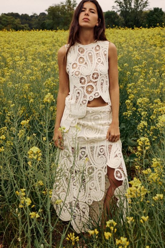 Zara تنورة كروشيه غير متكافئة نحيف قَشَّة ملابس 6L6LL8669