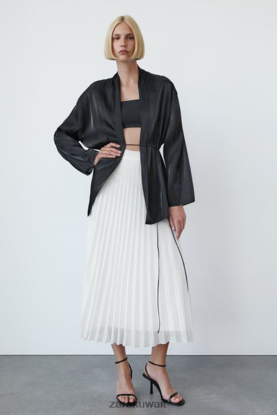 Zara تنورة ميدي مطوية نحيف أبيض ملابس 6L6LL8672