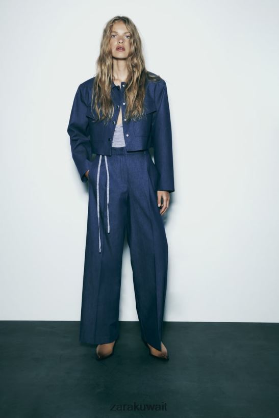 Zara سترة قصيرة ببطانة كتف نحيف النيلي ملابس 6L6LL87