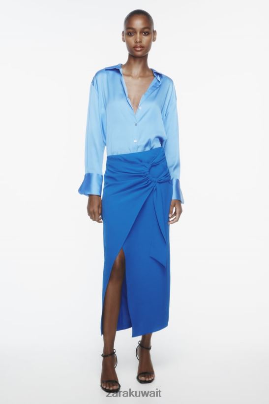 Zara تنورة ميدي مكشكشة نحيف الكوبالت ملابس 6L6LL8703