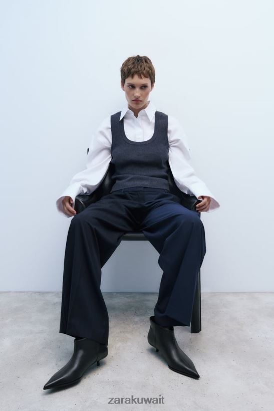 Zara أحذية الكاحل الجلدية كعب هريرة نحيف أسود أحذية 6L6LL8729