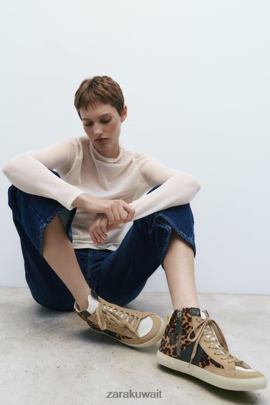 Zara أحذية رياضية عالية الجودة من الجلد بطباعة الحيوان نحيف فهد أحذية 6L6LL8733