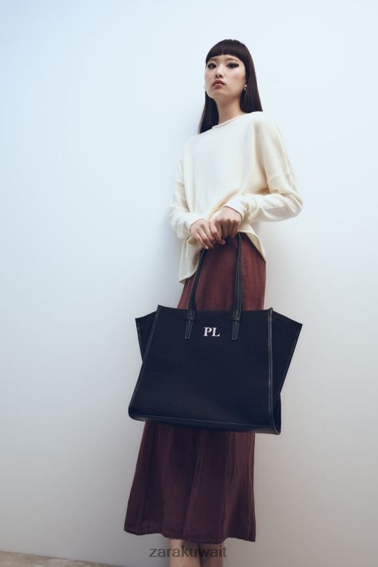 Zara حقيبة يد تمساح وهمية نحيف أسود مُكَمِّلات 6L6LL8749