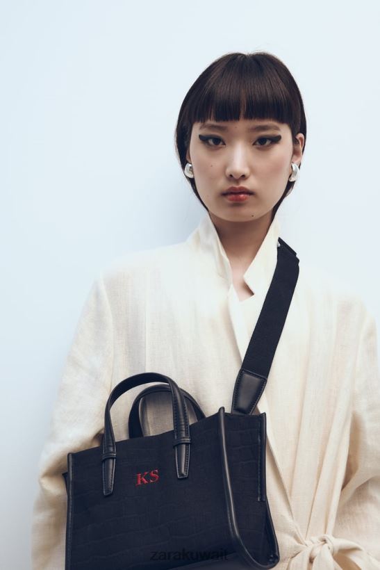 Zara حقيبة يد صغيرة من جلد التمساح نحيف أسود مُكَمِّلات 6L6LL8750