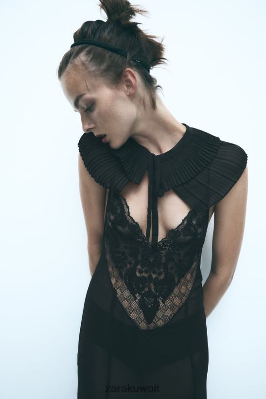 Zara طوق مزدوج مطوي نحيف أسود مُكَمِّلات 6L6LL8758