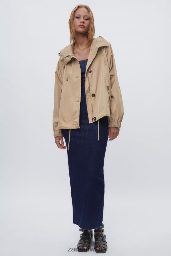 Zara سترة قصيرة بأزرار نحيف بني/رمادي داكن ملابس 6L6LL879