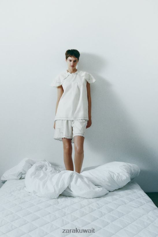 Zara جزء علوي مطرز بلون مغاير نحيف أبيض ملابس 6L6LL8828