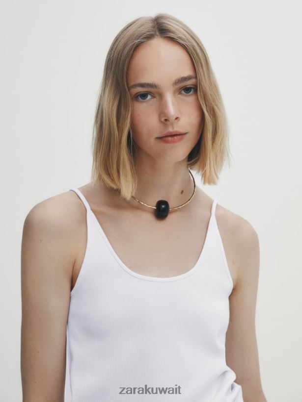 Zara جزء علوي مضلع بأشرطة رفيعة نحيف المحار الأبيض ملابس 6L6LL8851