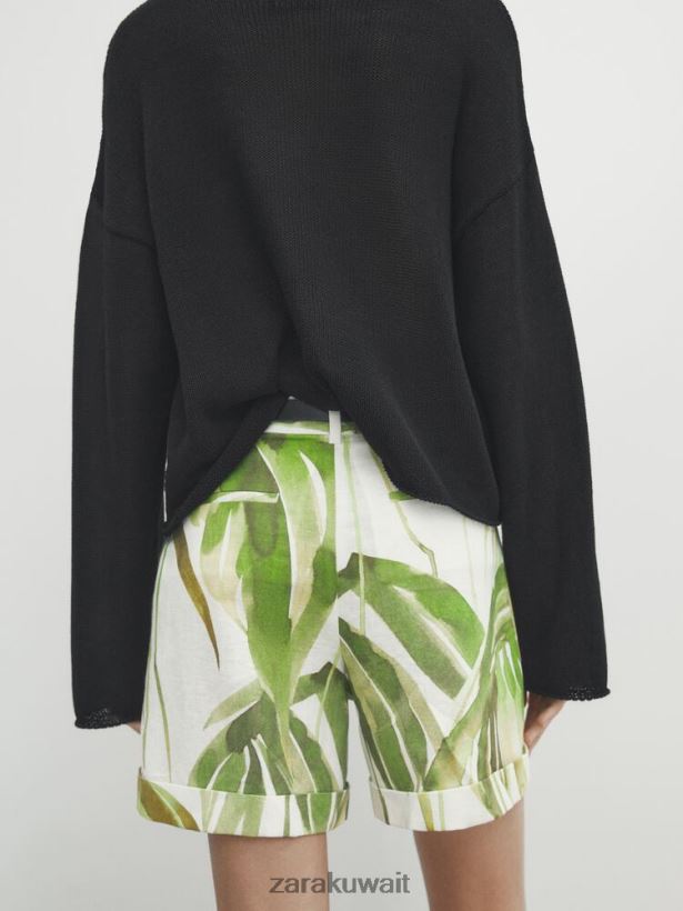 Zara شورت برمودا بطبعات شجرة النخيل نحيف أخضر ملابس 6L6LL8854