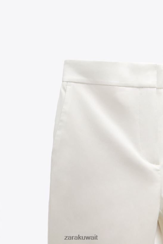 Zara السراويل الخصر عداء ببطء نحيف المحار الأبيض ملابس 6L6LL8868