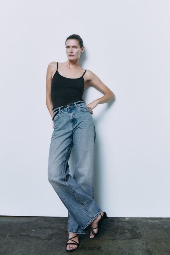 Zara جزء علوي مطاطي بحزام سباغيتي نحيف أسود ملابس 6L6LL8876