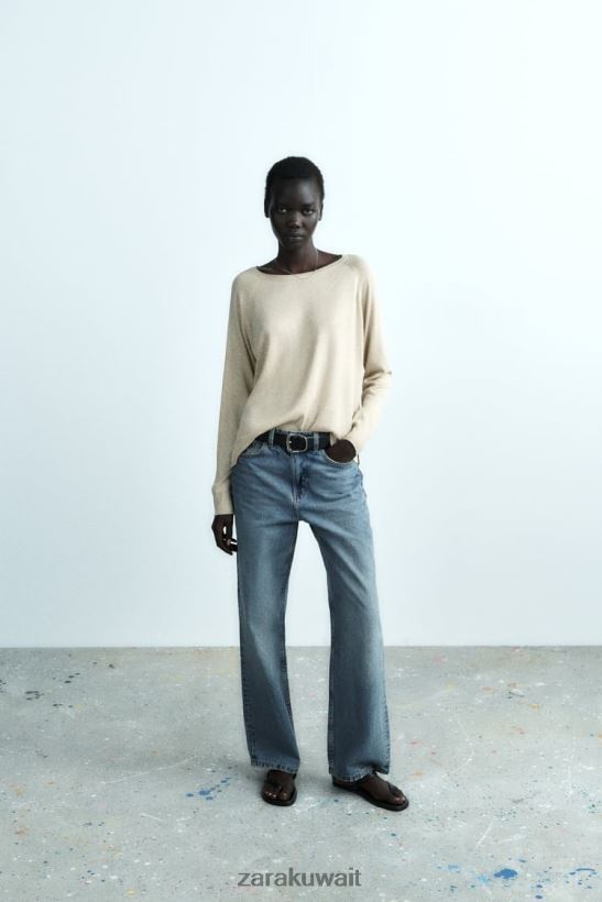 Zara سترة كينيت بخيط معدني نحيف ذهبي ملابس 6L6LL8877