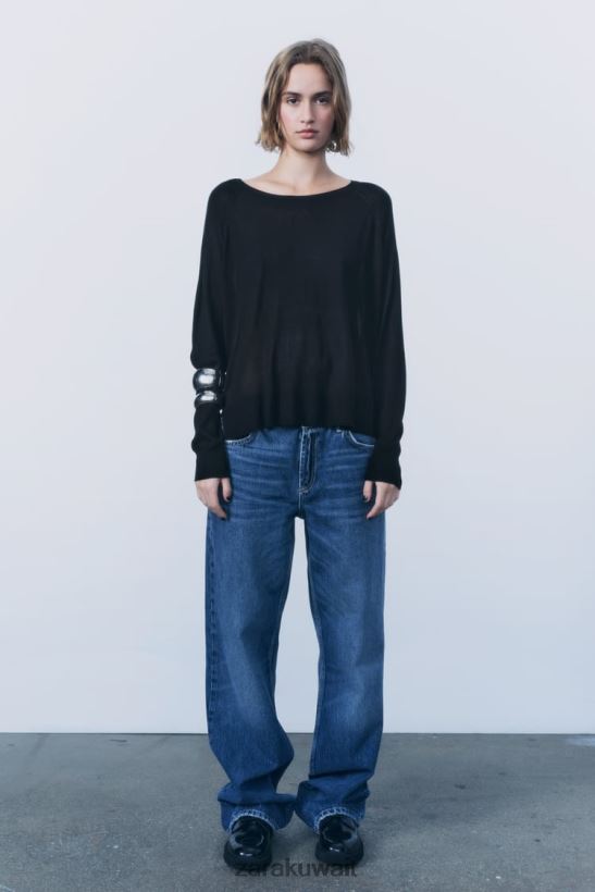 Zara سترة متماسكة الأساسية نحيف أسود ملابس 6L6LL8878