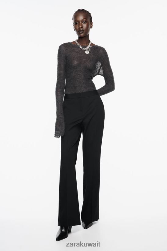 Zara بنطال واسع الطول نحيف أسود ملابس 6L6LL8880