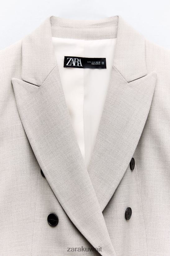 Zara سترة طويلة جاهزة نحيف رمادي/بيج ملابس 6L6LL8881