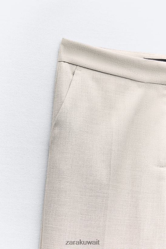 Zara السراويل الساق على التوالي نحيف رمادي/بيج ملابس 6L6LL8883