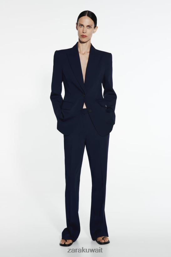 Zara بنطال واسع الطول نحيف الأزرق الداكن ملابس 6L6LL8885