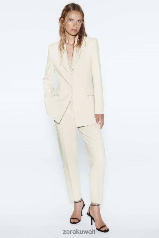 Zara السراويل الضيقة عالية الخصر نحيف بيج فاتح ملابس 6L6LL8886