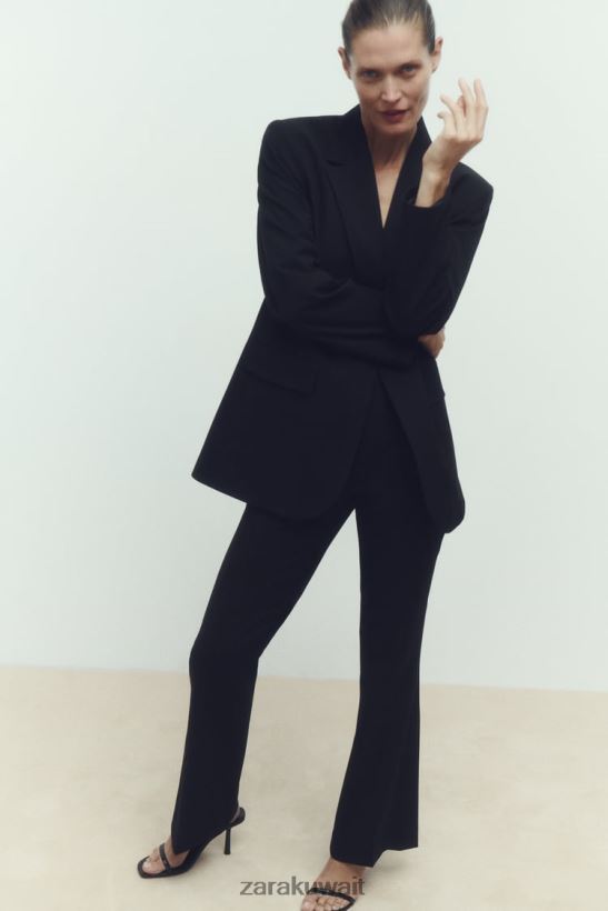 Zara اندلعت السراويل كاملة الطول نحيف أسود ملابس 6L6LL8892