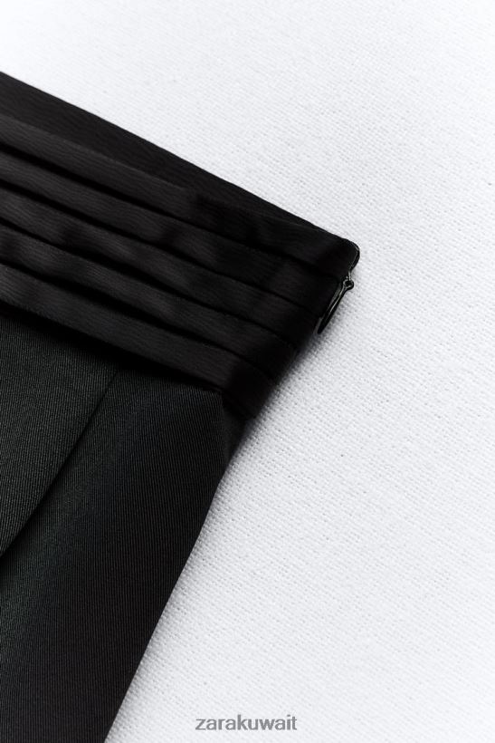 Zara بنطال واسع الأرجل بتأثير الساتان نحيف أسود ملابس 6L6LL8895