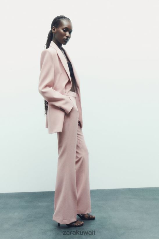 Zara بنطال واسع/كامل الطول نحيف بيج/وردي ملابس 6L6LL8897