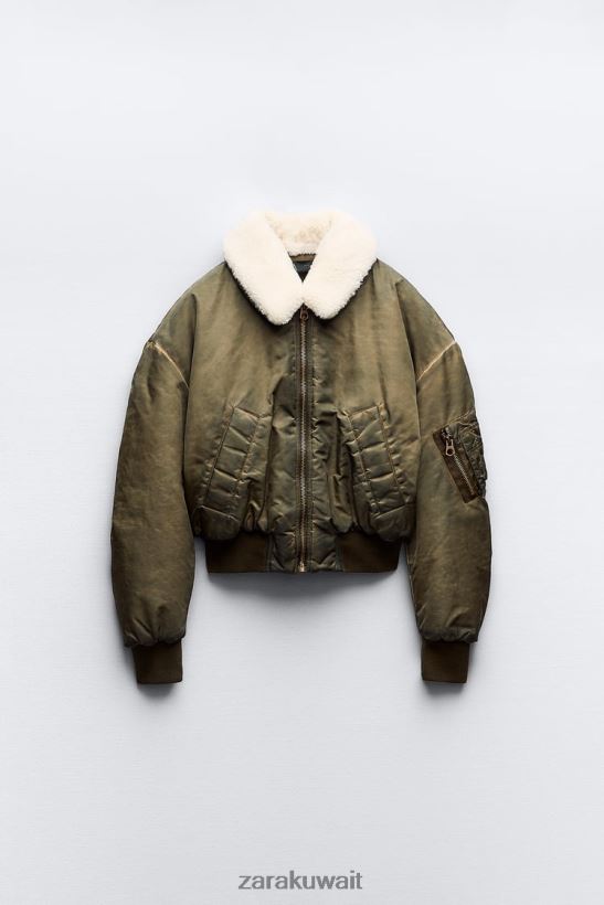 Zara مفجر من النايلون ذو تأثير متعثر نحيف الكاكي ملابس 6L6LL89