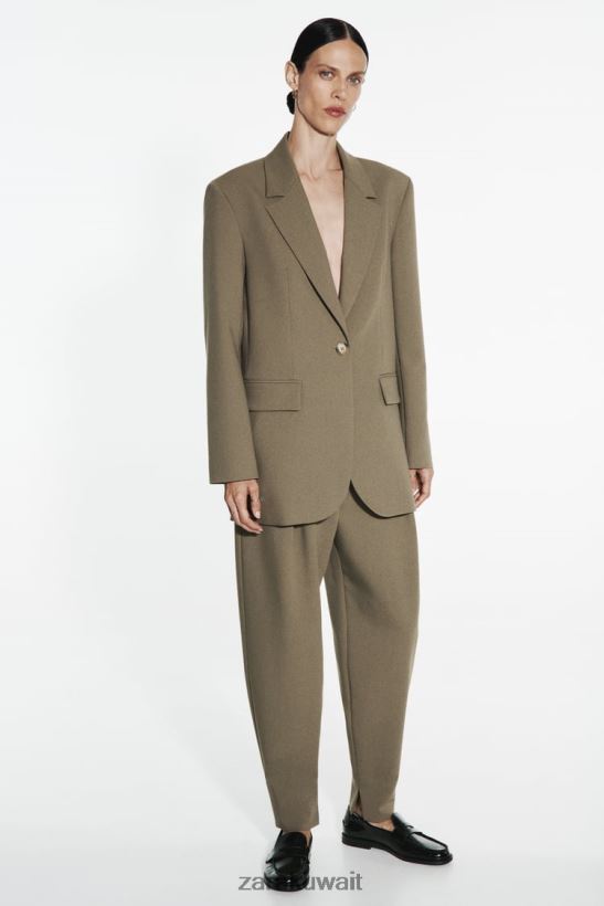 Zara سترة كبيرة الحجم بقصة مستقيمة نحيف الكاكي ملابس 6L6LL8904