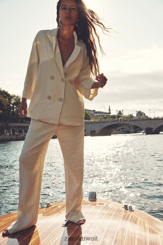 Zara التجاعيد تبدو السراويل على التوالي نحيف بيج فاتح ملابس 6L6LL8907